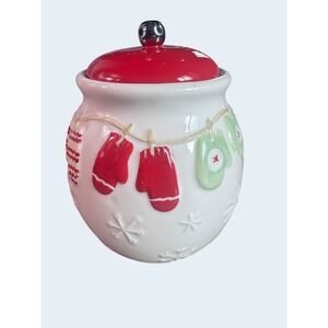 Hallmark Christmas Mittens Cookie Jar with Lid Ceramic Holiday Canister